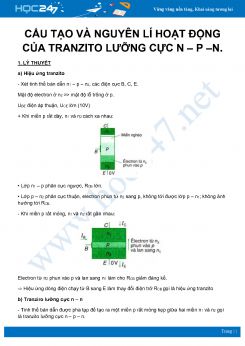 Chuyên đề về Cấu tạo và nguyên lí hoạt động của Tranzito lưỡng cực n-p-n môn Vật Lý 11 năm 2020