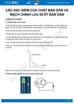 Chuyên đề về Các đặc điểm của chất bán dẫn và mạch chỉnh lưu đi-ôt bán dẫn môn Vật Lý 11 năm 2020