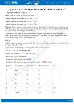 Dạng bài tập xác định khối lượng nguyên tử có đáp án môn Hóa học 8