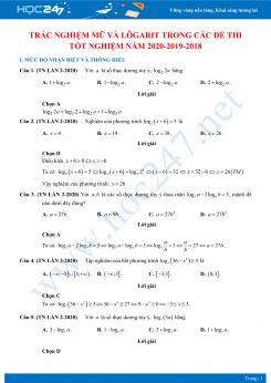 Trắc nghiệm mũ và lôgarit trong các đề thi tốt nghiệp năm 2020-2019-2018