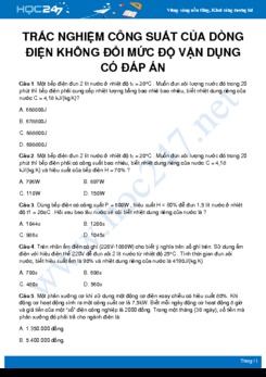 26 câu trắc nghiệm về Công suất của dòng điện không đổi mức độ vận dụng môn Vật Lý 11 có đáp án