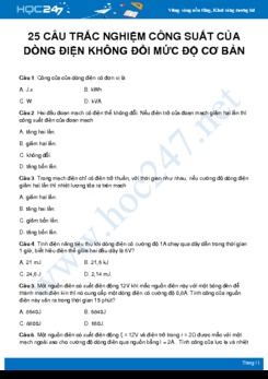 25 câu trắc nghiệm về Công suất của dòng điện không đổi mức độ cơ bản môn Vật Lý 11 có đáp án