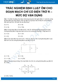 25 câu trắc nghiệm Định luật Ôm cho đoạn mạch chỉ có điện trở R môn Vật Lý 11 có đáp án – mức độ vận dụng