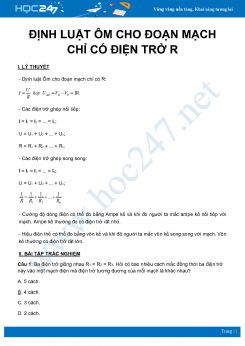 Vận dụng Định luật Ôm vào đoạn mạch chỉ có điện trở R môn Vật Lý 11 năm 2020