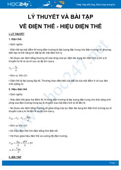 Tổng hợp lý thuyết và bài tập về điện thế - hiệu điện thế môn Vật Lý 11 năm 2020