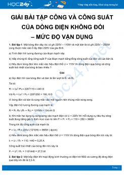 Hướng dẫn giải dạng bài tập công và công suất của dòng điện không đổi – mức độ vận dụng môn Vật Lý 11