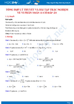 Tổng hợp lý thuyết và bài tập trắc nghiệm về Vi phân Toán 11 có đáp án