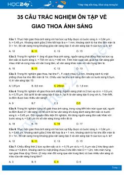 35 câu trắc nghiệm ôn tập về Giao thoa ánh sáng môn Vật Lý 12 năm 2020 có đáp án