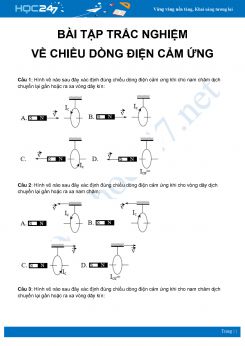 20 câu trắc nghiệm về chiều dòng điện cảm ứng môn Vật Lý 11 năm 2020 có đáp án