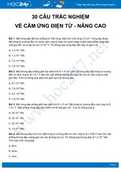 30 câu trắc nghiệm về Cảm ứng điện từ mức độ nâng cao môn Vật Lý 11 năm 2020 có đáp án