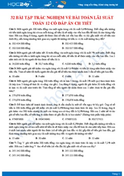 32 bài tập trắc nghiệm về Bài toán lãi suất Toán 12 có đáp án chi tiết