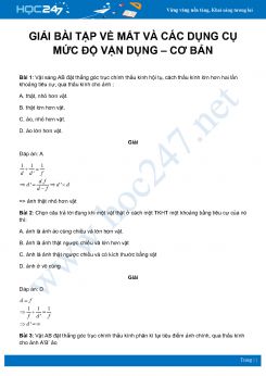 Hướng dẫn giải bài tập về Mắt và Các dụng cụ quang – mức độ vận dụng môn Vật Lý 11 Cơ bản