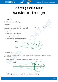 Tổng hợp lý thuyết và bài tập về Các tật của mắt và cách khắc phục môn Vật Lý 11 năm 2020