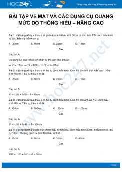 Hướng dẫn giải bài tập về Mắt và Các dụng cụ quang – mức độ thông hiểu môn Vật Lý 11 Nâng cao