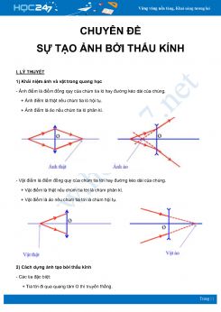 Chuyên đề về Sự tạo ảnh bởi thấu kính môn Vật Lý 11 năm 2020