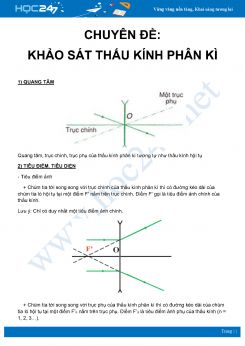 Chuyên đề Khảo sát thấu kính phân kì môn Vật Lý 11 năm 2020