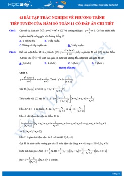 42 bài tập tắc nghiệm về Phương trình tiếp tuyến của hàm số Toán 11 có đáp án chi tiết