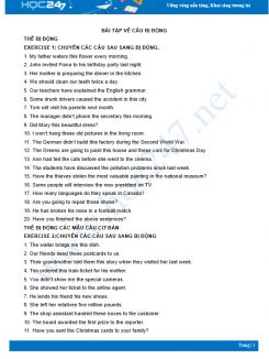 70 bài tập nâng cao viết lại câu bị động có đáp án Tiếng Anh 10