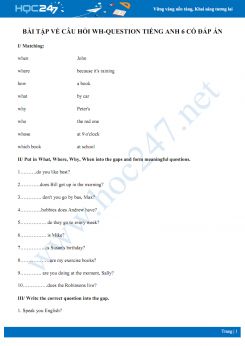 Bài tập về câu hỏi wh-question Tiếng Anh 6 có đáp án