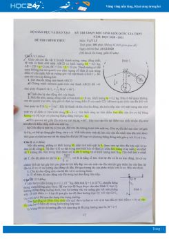 Đề thi chọn học sinh giỏi quốc gia môn Vật Lý - Ngày thi thứ hai - năm 2020-2021