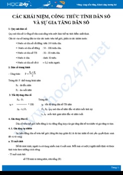 Tuyển tập Các khái niệm và công thức tính Dân số và sự gia tăng dân số Địa lí 12