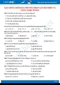 32 Câu hỏi trắc nghiệm ôn tập Tạo giống mới bằng gây đột biến-công nghệ tế bào Sinh học 12