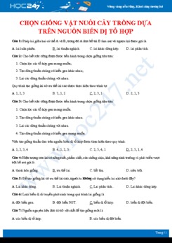 Câu hỏi trắc nghiệm ôn tập Chọn giống vật nuôi dựa trên nguồn biến dị tổ hợp Sinh học 12