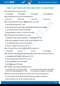 Bài tập trắc nghiệm ôn tập chủ đề Việt Nam trên đường đổi mới và hội nhập Địa lí 12 có đáp án