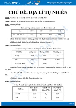 Bài tập tự luận vận dụng ôn tập chủ đề Địa lí tự nhiên Địa lí 12