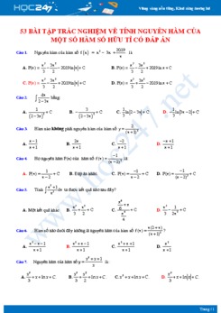 53 bài tập trắc nghiệm về Tính nguyên hàm của một số hàm số hữu tỉ có đáp án