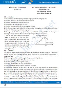 Đề thi chọn HSG môn Hóa 12 năm 2021 có đáp án Sở GD&ĐT Quảng Trị