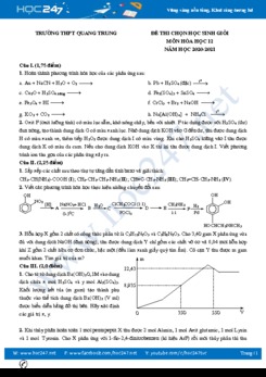 Đề thi chọn HSG môn Hóa 12 năm 2021 có đáp án Trường THPT Quang Trung