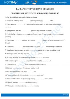 Bài tập ôn thi vào lớp 10 chuyên đề Conditional sentences and wishes có đáp án