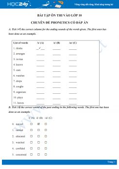 Bài tập ôn thi vào lớp 10 chuyên đề Phonetics có đáp án