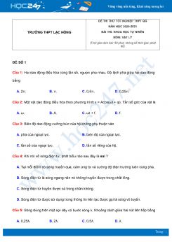 Bộ 5 đề thi thử THTP QG môn Vật Lý năm 2021 Trường THPT Lạc Hồng có đáp án