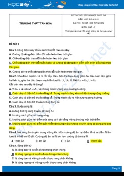 Bộ 5 đề thi thử THTP QG môn Vật Lý năm 2021 Trường THPT Tân Hòa có đáp án