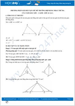 Phương pháp giải bài tập chủ đề Trường hợp bằng nhau thứ ba của tam giác góc-cạnh-góc Toán 7