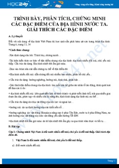 Phương pháp giải dạng trình bày, phân tích, chứng minh-giải thích các đặc điểm địa hình nước ta Địa lí 12