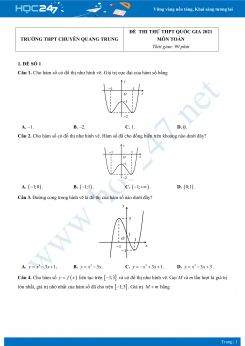 Bộ 4 đề thi thử THPT QG năm 2021 môn Toán - Trường THPT Chuyên Quang Trung