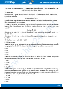 Luyện tập Vận dụng định luật Hacdi-Vanbec cho gen nằm trên cặp NST tương đồng khác nhau Sinh 12