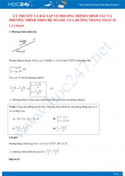 Lý thuyết và bài tập về Phương trình chính tắc và phương trình theo hệ số góc của đường thẳng Toán 10