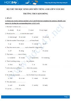 Bộ 5 đề thi học sinh giỏi môn Tiếng Anh lớp 8 năm 2021 Trường THCS Kim Đồng