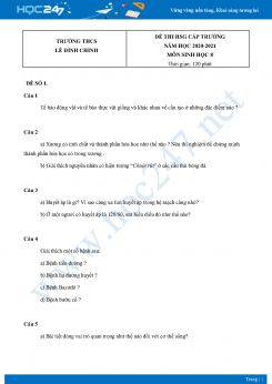 Bộ 5 Đề thi HSG môn Sinh Học 8 năm 2021 Trường THCS Lê Đình Chinh có đáp án