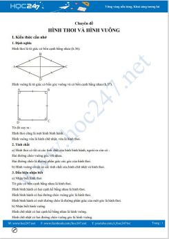 Chuyên đề Hình thoi và hình vuông Toán 8