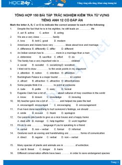 150 bài tập trắc nghiệm kiểm tra từ vựng Tiếng Anh 12 có đáp án