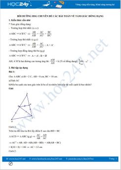 Bồi dưỡng HSG chuyên đề Các bài toán về tam giác đồng dạng Toán 8