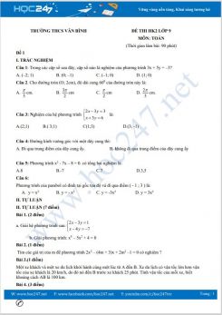 Bộ 5 đề thi HK2 môn Toán lớp 9 có đáp án Trường THCS Văn Bình