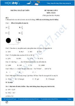 Bộ 5 đề thi HK2 môn Toán lớp 5 có đáp án Trường TH Lê Quý Đôn
