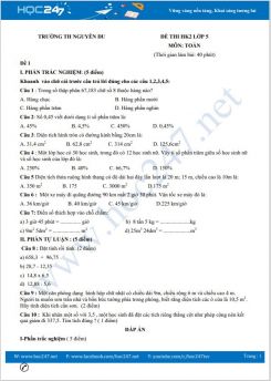 Bộ 5 đề thi HK2 môn Toán lớp 5 có đáp án Trường TH Nguyễn Du