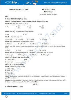 Bộ 5 đề thi HK2 môn Toán lớp 5 có đáp án Trường TH Nguyễn Trãi